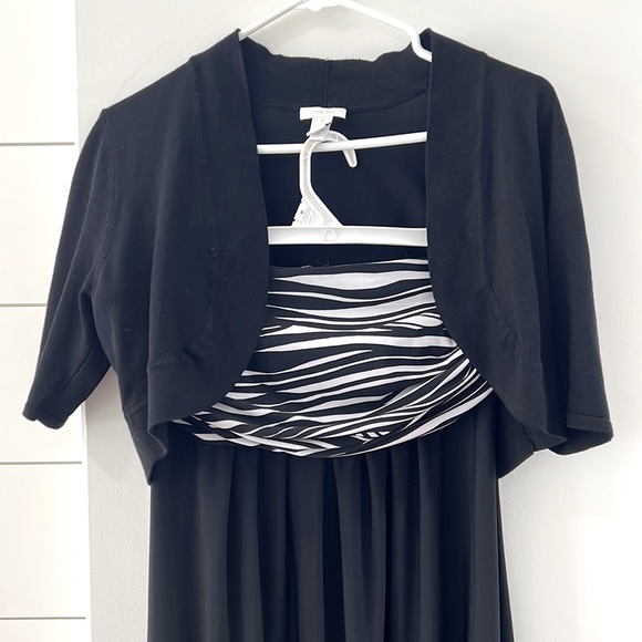 Chico’s Maxi strapless black and white dress size 1 w shirt sleeve sweater - Picture 2 of 4